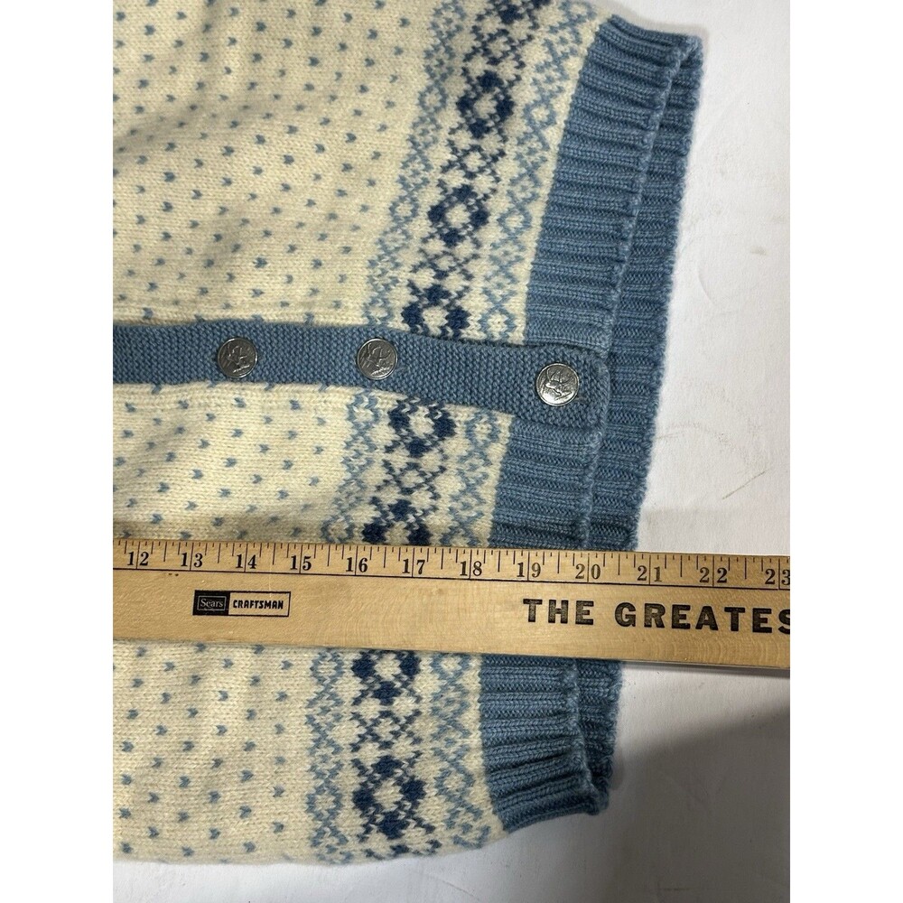 VTG Hand Made Nordic Fair Isle Wool Knit Cardigan Sweater Folk Blue XS Petite - Picture 9 of 9